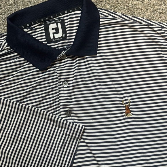 Footjoy Prodry Lisle Polo Men’s XL Navy Blue and White Striped Golf Polo - Picture 1 of 9